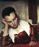 VERMEER VAN DELFT, Jan A Woman Asleep at Table (detail) atr painting